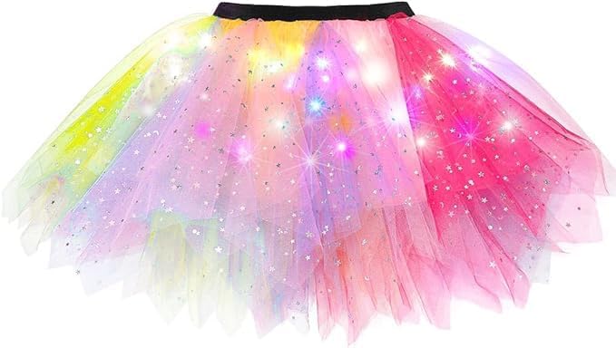 EVILD Girls Light Up Tutu Skirt Neon Rainbow Tutu Skirts - Image 1